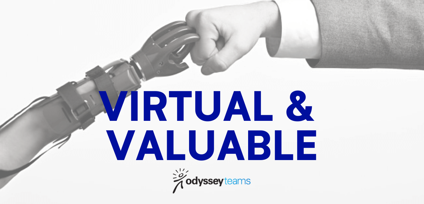 Virtual team collaborating online to build a prosthetic hand and create a team mosaic for meaningful engagement and service