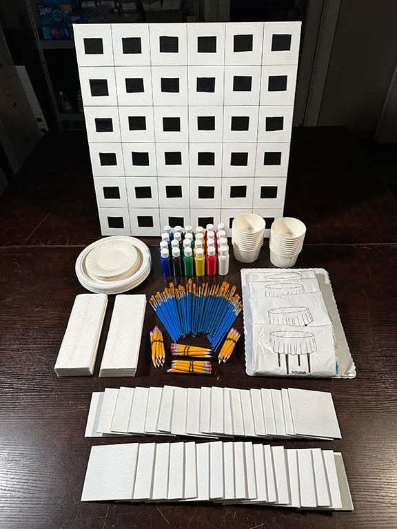 Team Mosaic™ Kit with canvas, paints, brushes, and painting supplies for team-building art project