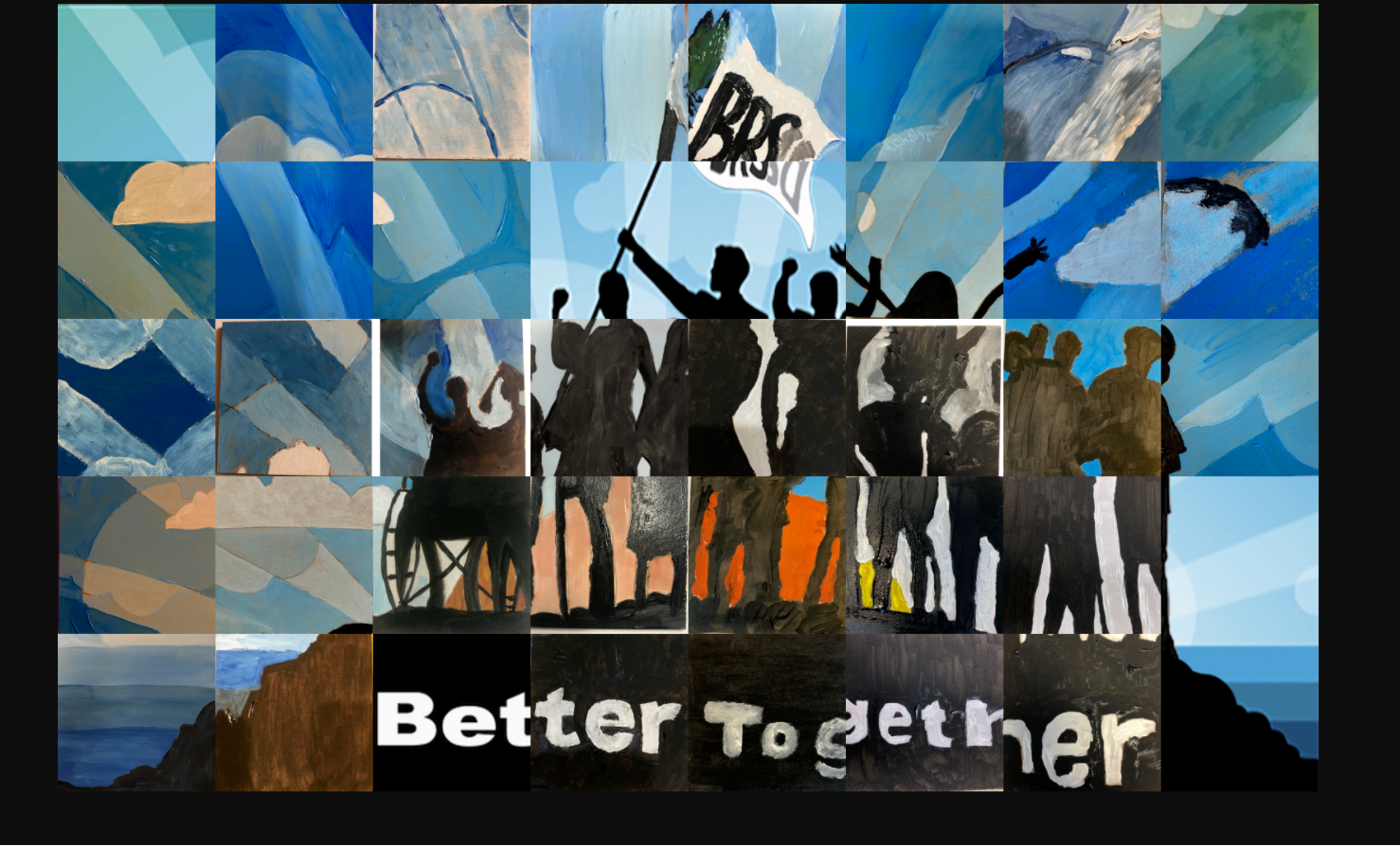 Collage of silhouettes with 'Better Together' text against a blue abstract background