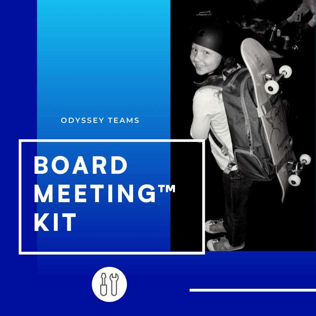 The Board Meeting Kit team building activity with skateboard and helmet for creative teamwork and leadership development