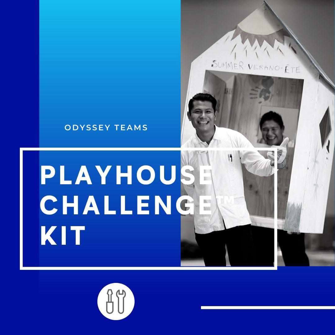 Playhouse Challenge™ Kit team building activity with unfinished playhouse and tools